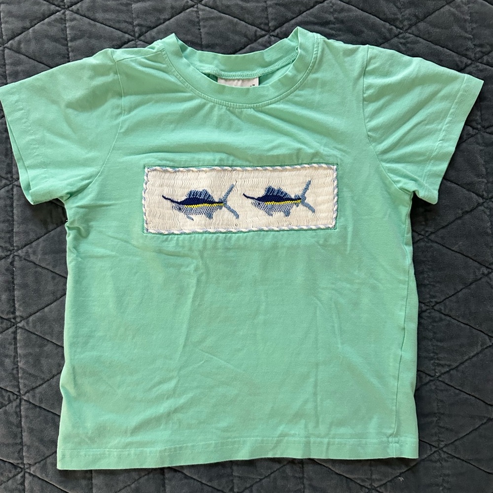 Babeeni Brand Smocked Children's Green T-Shirt with Marlin Design Size 6